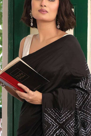 Black Printed Satin Saree