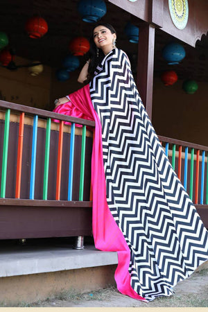 Pink Printed Satin Saree (Sudha-130-A)