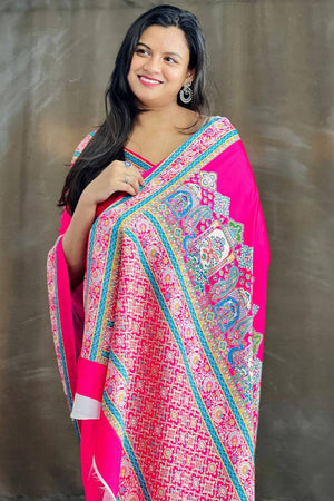 Magenta Printed Satin Saree