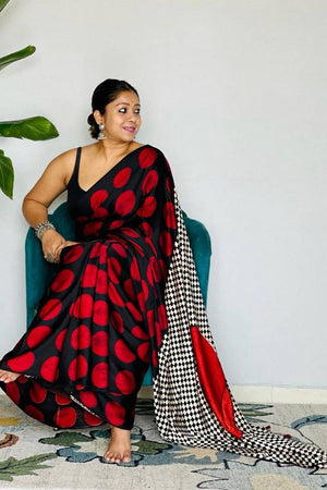 Black Printed Satin Saree