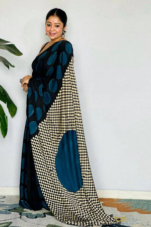 Black Printed Satin Saree