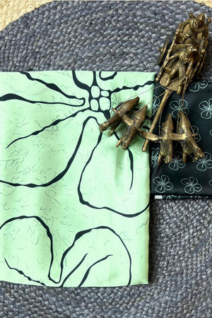 Sea Green Printed Satin Saree (Sudha-133-B)