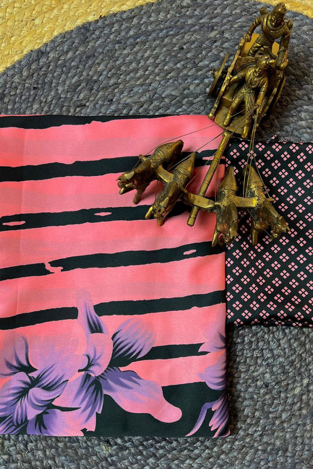 Dark Pink Printed Satin Saree (Sudha-133-D)