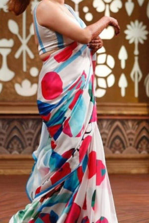 Peach Printed Satin Saree (Sudha-133-E)