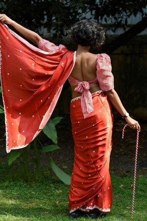 Red Printed Satin Saree
