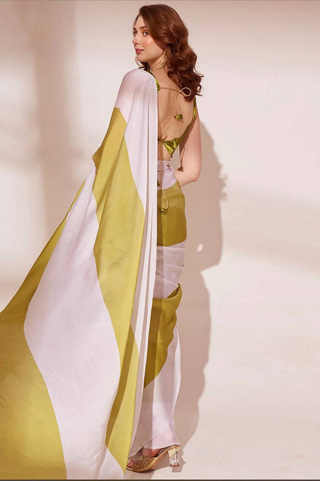 Multi Color Printed Satin Saree