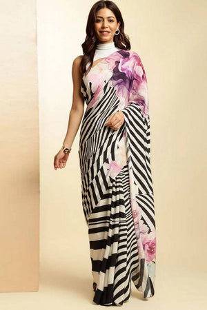 Multi Color Printed Satin Saree