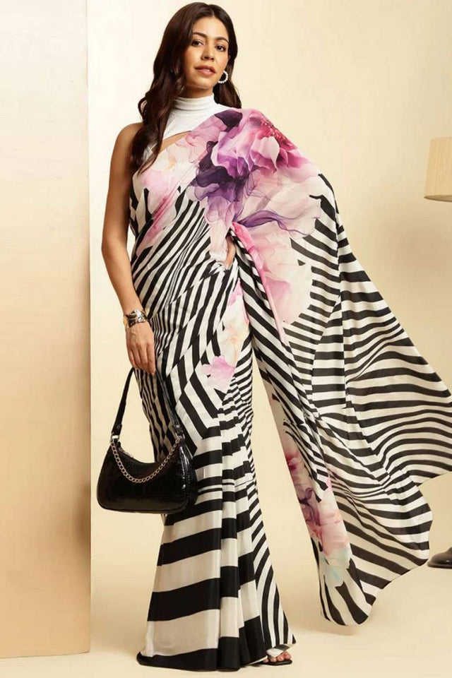 Multi Color Printed Satin Saree