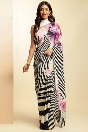 Multi Color Printed Satin Saree