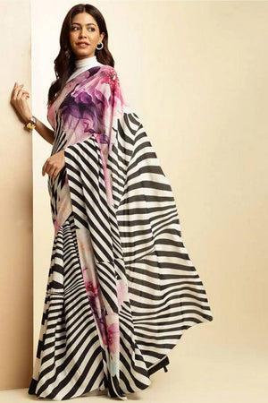 Multi Color Printed Satin Saree