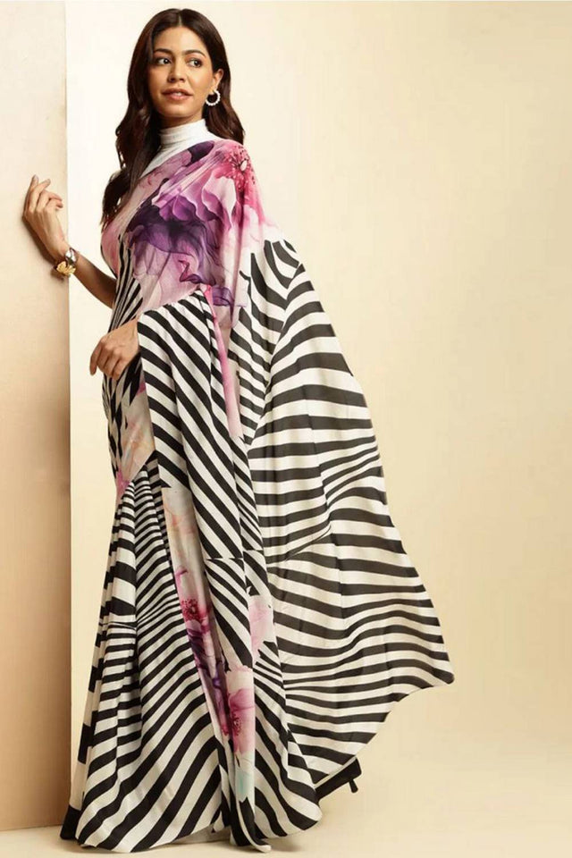 Multi Color Printed Satin Saree