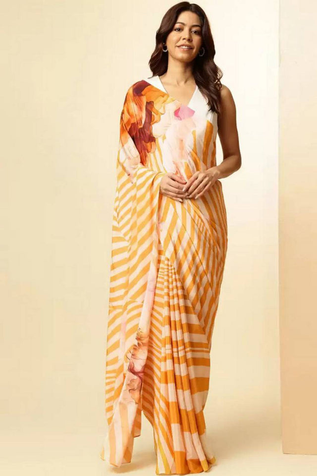 Multi Color Printed Satin Saree