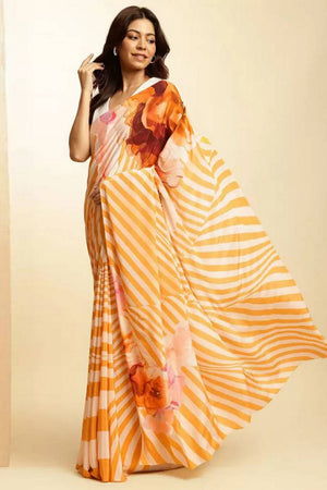 Multi Color Printed Satin Saree