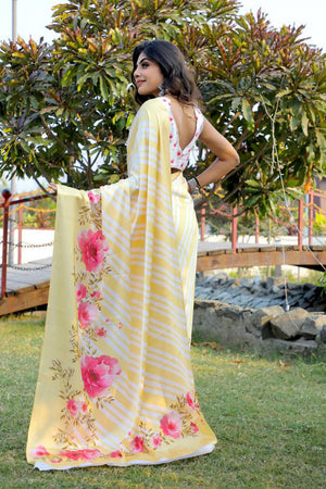 Multi Color Floral Printed Satin Saree