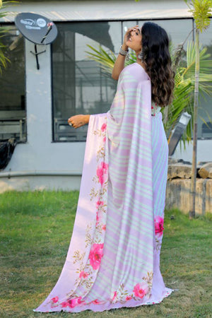 Multi Color Floral Printed Satin Saree