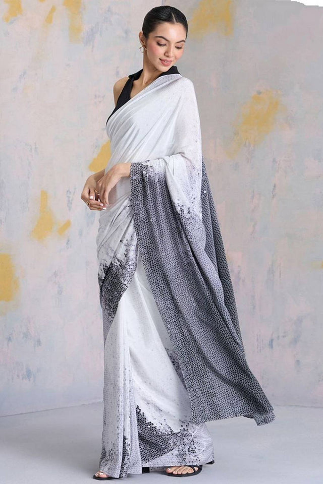 Multi Color Printed Satin Saree