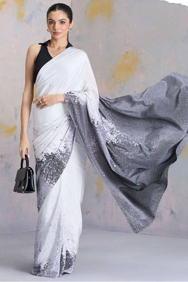 Multi Color Printed Satin Saree