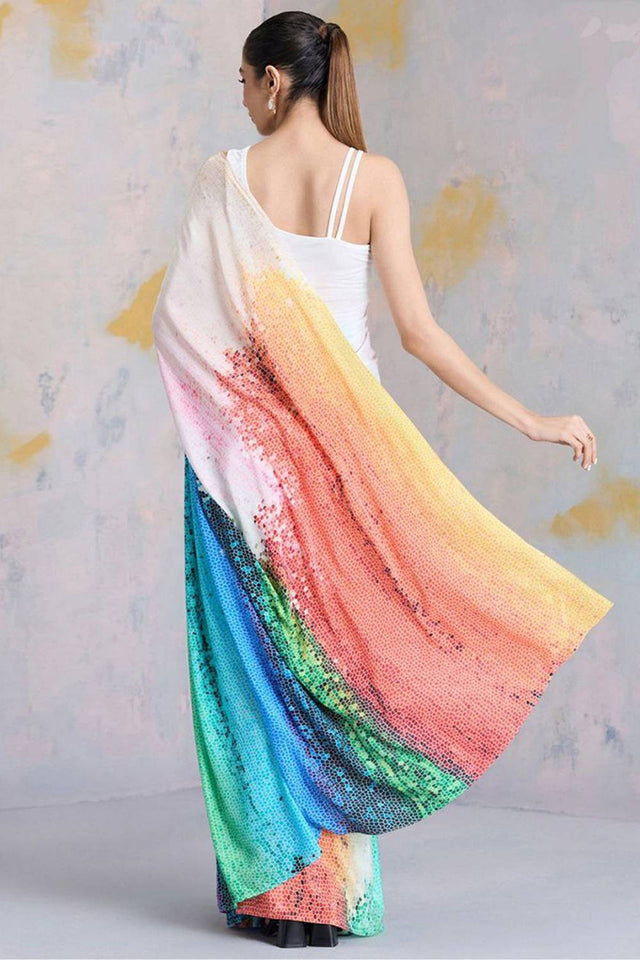 Multi Color Printed Satin Saree