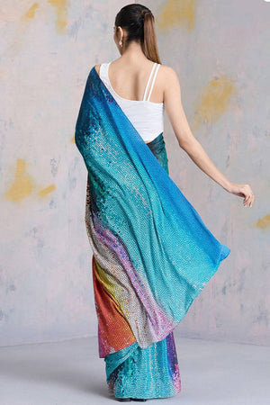 Multi Color Printed Satin Saree