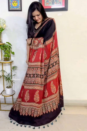 Black Printed Satin Saree
