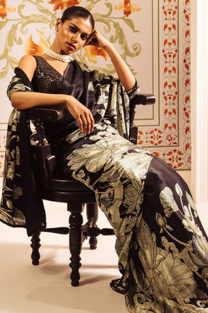 Black Printed Satin Saree (Sudha-164)