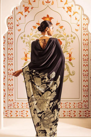 Black Printed Satin Saree (Sudha-164)