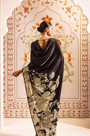 Black Printed Satin Saree (Sudha-164)