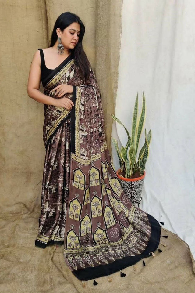 Multi Color Printed Satin Saree (Sudha-169)