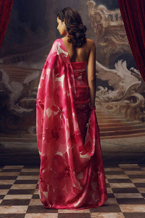 Pink Printed Satin Saree (Sudha-17031)