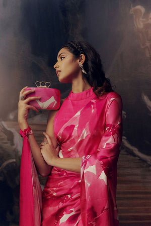 Pink Printed Satin Saree (Sudha-17031)