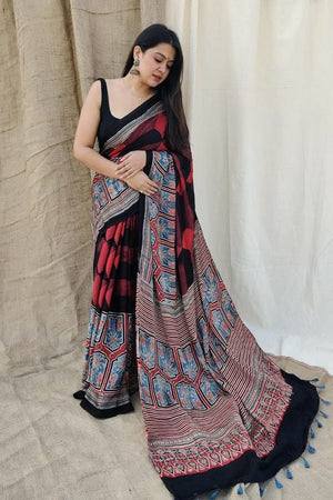 Multi Color Printed Satin Saree (Sudha-181)