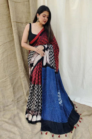 Multi Color Printed Satin Saree (Sudha-184)