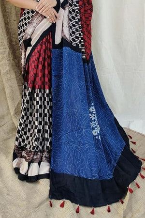 Multi Color Printed Satin Saree (Sudha-184)