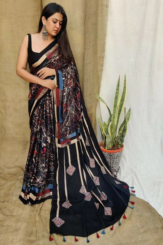 Multi Color Printed Satin Saree (Sudha-185)