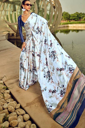 Off White Printed Satin Saree (Sudha-187-A)