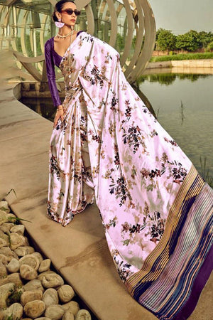 Off White Printed Satin Saree (Sudha-187-B)