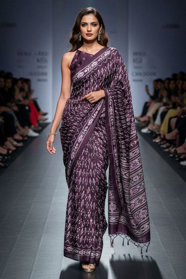 Violet Printed Satin Saree (Sudha-188)