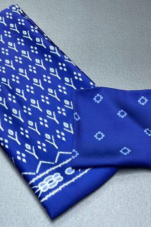 Blue Printed Satin Saree (Sudha-188-A)