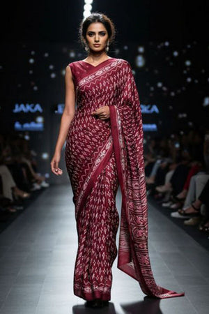 Maroon Printed Satin Saree (Sudha-188-D)
