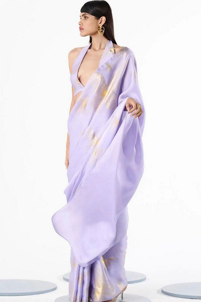 Lavender Printed Satin Saree (Sudha-189)
