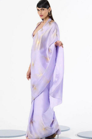 Lavender Printed Satin Saree (Sudha-189)