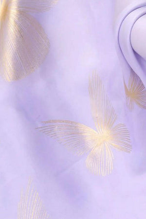 Lavender Printed Satin Saree (Sudha-189)