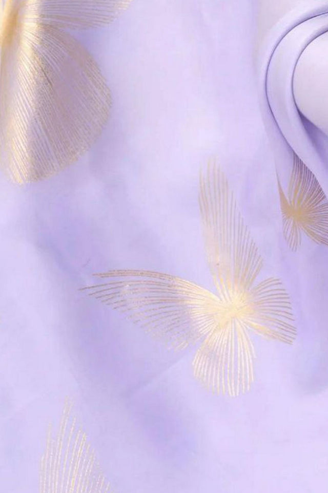Lavender Printed Satin Saree (Sudha-189)