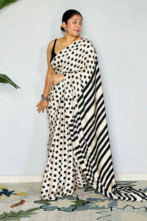 Off White Printed Satin Saree (Sudha-198)