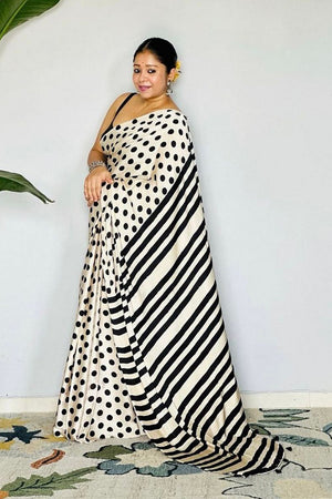 Off White Printed Satin Saree (Sudha-198)