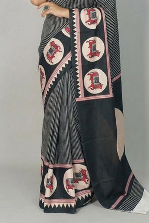 Black Printed Satin Saree (Sudha-209)
