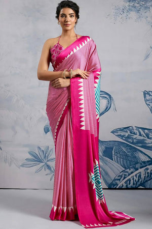 Pink Printed Satin Saree (Sudha-211)
