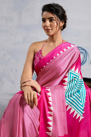 Pink Printed Satin Saree (Sudha-211)