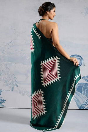 Green Printed Satin Saree (Sudha-211-E)