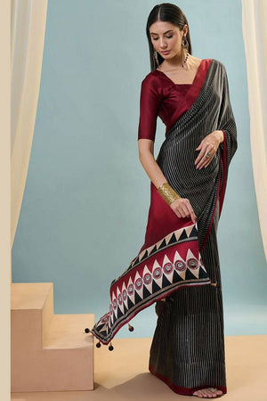 Black Printed Satin Saree (Sudha-212)